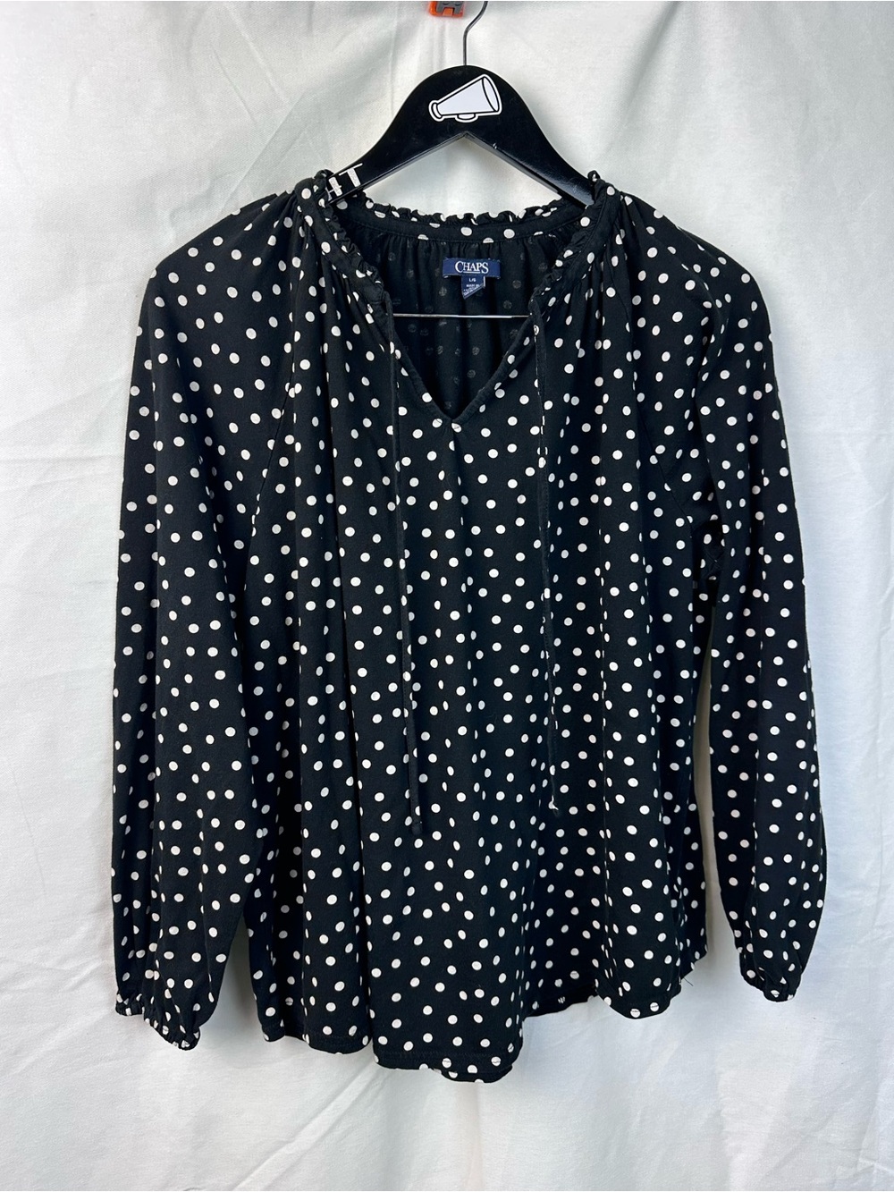 Chaps Black and White Polka Dot Long-Sleeve Blouse